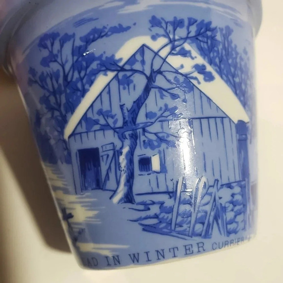 VTG Set  Of 4 Currier and Ives Mini Plant Pots Farm Scenes,Blue. - Picture 12 of 12